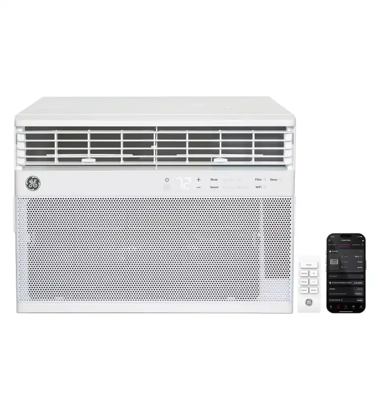 GE Window Air Conditioner 8,000 BTU for Rooms up to 350 sq ft., Wi-Fi Enabled, Energy-Efficient Cooling for Medium Rooms, Easy Install Kit, Control Using Remote or Smartphone App, White