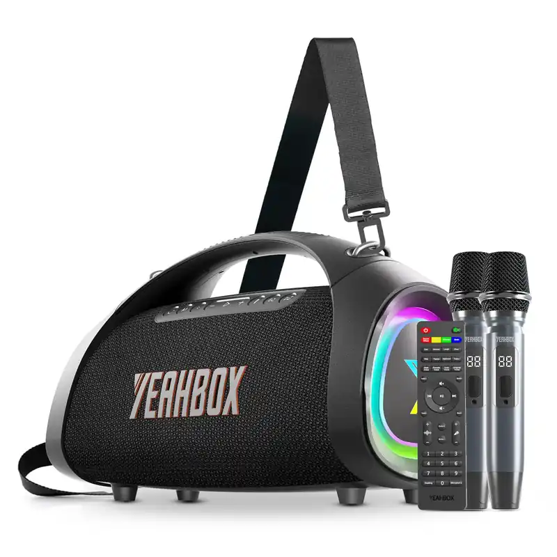 YEAHBOX Sonic Boom Max K, 200W RMS / 300W Peak Bluetooth Speaker, TriFonic Pro True 3-Way HiFi, PulseBass X Oval Woofer, (Dual Wireless Mics + Remote Reverb), Smart App EQ