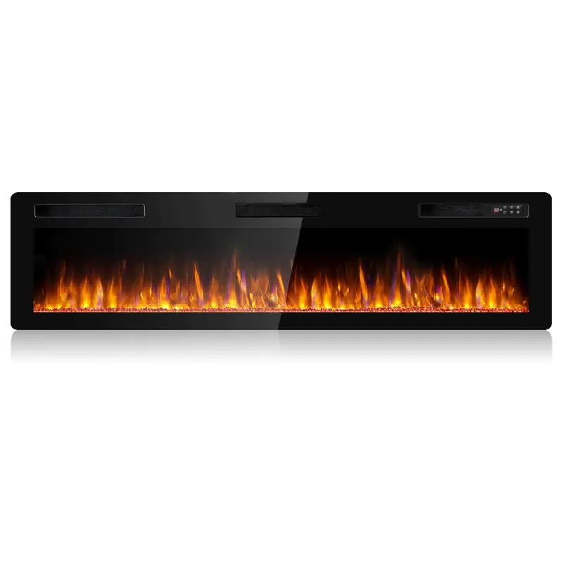 BOSSIN 72 inch Ultra-Thin Silence Linear Electric Fireplace, Recessed Wall Mounted Fireplace, Fit for 2 x 4 and 2 x 6 Stud, 12 Adjustable Flame Color & Speed, Remote Control with 8h Timer