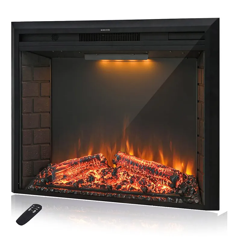 Masarflame 36‘‘ Electric Fireplace Insert, Retro Recessed Fireplace Heater with Fire Cracking Sound, Remote Control & Timer, 750/1500W, Black
