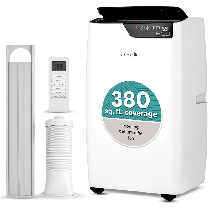 SereneLife 12000 BTU Portable Air Conditioner 3-in-1-115V Compact Standing Air Conditioner for Room Up to 380 Sq. Ft. Floor AC Unit with Touch Control Panel, Remote Control - Window Mount Kit
