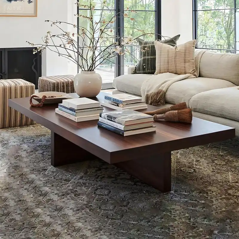 TKKUPLG Solid Wood Coffee Table, Farmhouse Square Center Table, 2” Thick Tabletop, Durable Natural Wood Grain, Living Room Table for Living Room & Office