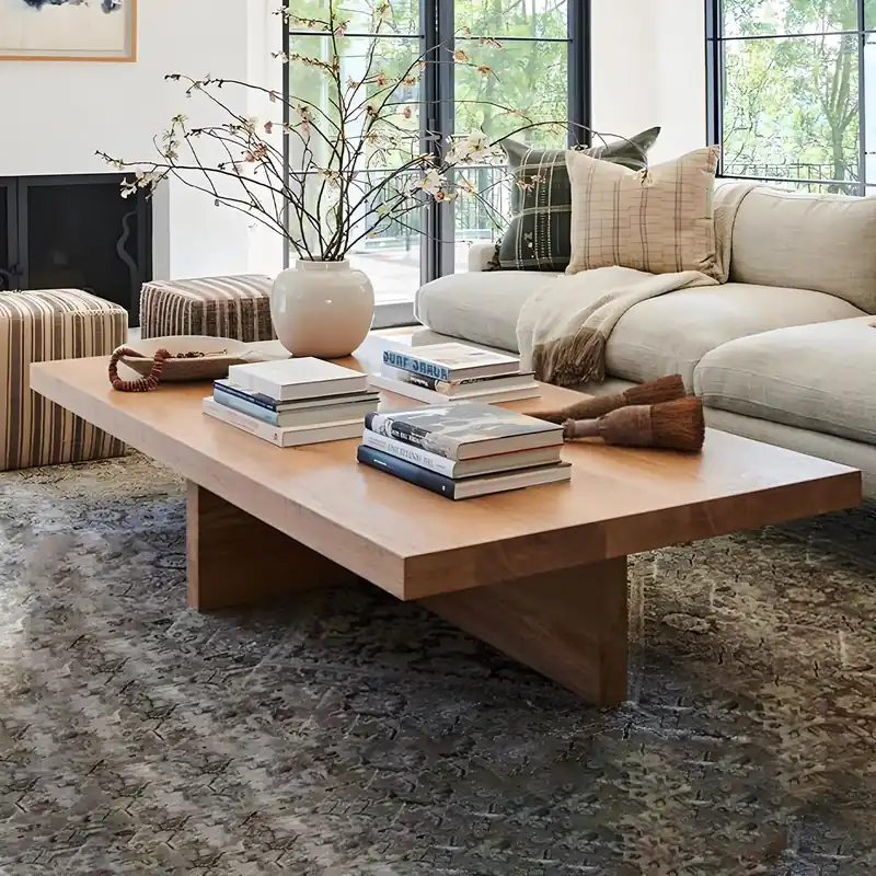 TKKUPLG Solid Wood Coffee Table, Farmhouse Square Center Table, 2” Thick Tabletop, Durable Natural Wood Grain, Living Room Table for Living Room & Office