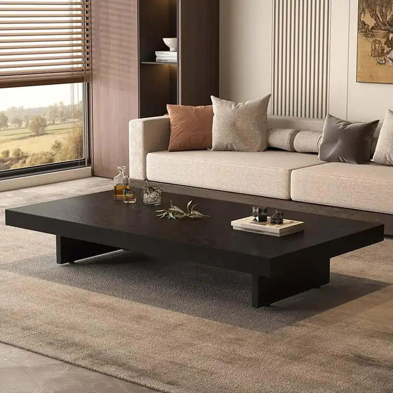 Coffee Table, Solid Wood Farmhouse Coffee Tables with Adjustable Foot Pads, Modern Large Square Center Tables for Living Room Black 31.5"x19.7"x 17.7"