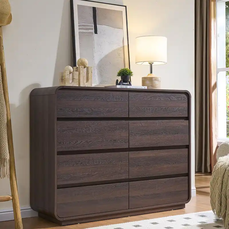 Standifurno Modern 8 Drawer Dresser, 47- Inch Wood Chest of Drawers with Large Storage, Walnut Dresser Closet for Bedroom, Living Room, Nursery.