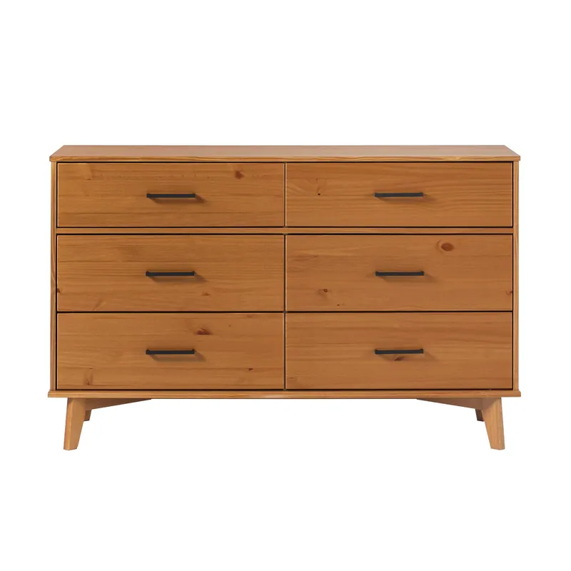 Walker Edison Sloane 6-Drawer Solid Wood Dresser with Metal Handles, 52 Inch, Caramel