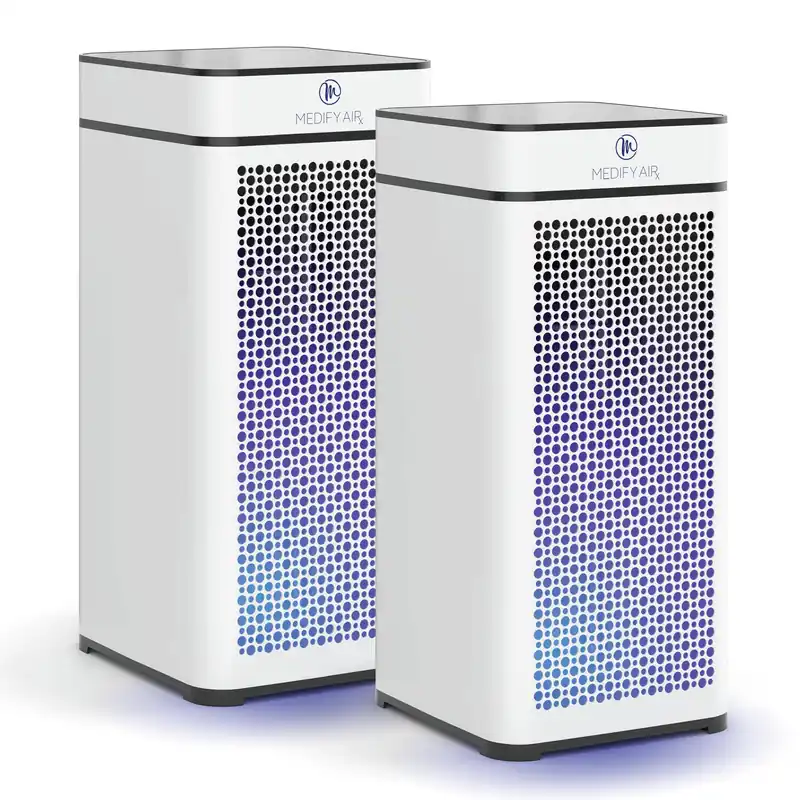 Medify MA-40 UV Light Air Purifier with True HEPA H14 Filter 1,793 ft² Coverage in 1hr for Wildfires Smoke, Odors, Pollen, Pets Quiet 99.9% Removal to 0.1 Microns White, 2-Pack
