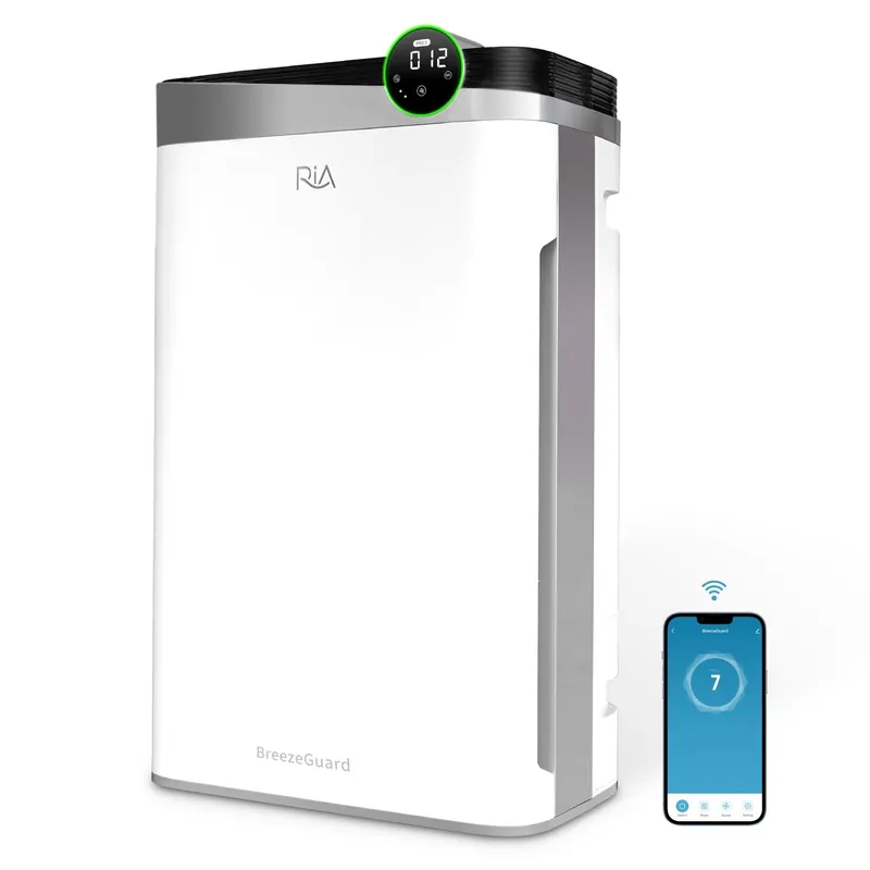 RIA BreezeGuard 2-in-1 Smart HEPA Air Purifier and Humidifier Combo for Large Rooms up to 2500 Sq Ft – App Control, Evaporative Humidifier, PM2.5 Sensor, for Home, Bedroom, Pet, Allergies, Smoke, Dust