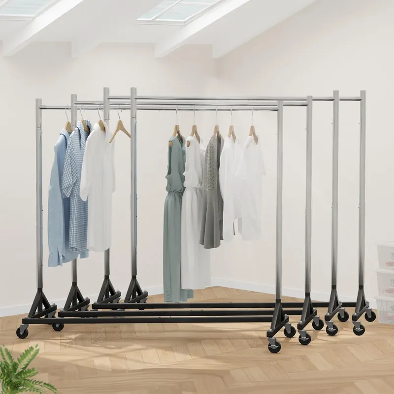 HOKEEPER Z Base Clothing Rack Heavy Duty Clothes Rack for Hanging Clothes Hold 500LBS Commercial Garment Rack with Wheels Adjustable Rolling Clothes Rack Portable Z 24" Dx63 Wx71 H, 4 Pack