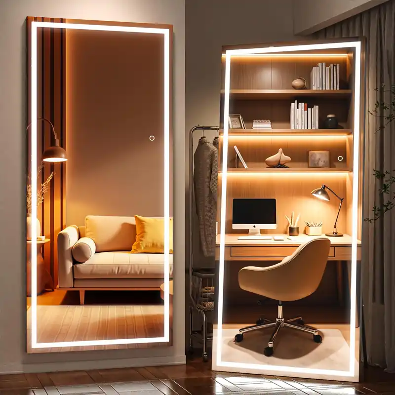 WINNICE 79" x 36" Full Length Mirror with Lights, Large LED Lighted Floor Standing Body Mirror, Dimmable & 3 Color Lighting for Bedroom, Cloakroom, Dressing Room, Tempered Glass, Black Frame