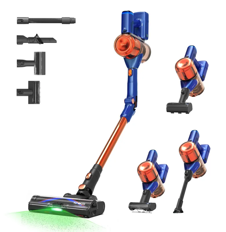 Tineco Pure ONE S70 Cordless Vacuum Cleaner, 200AW Powerful Suction, 3D Sense Pro Cleaning System, 6-Stage Filtration with 95min Runtime, Zero Tangle Brush with 180° Foldable Tube (Blue&Orange)