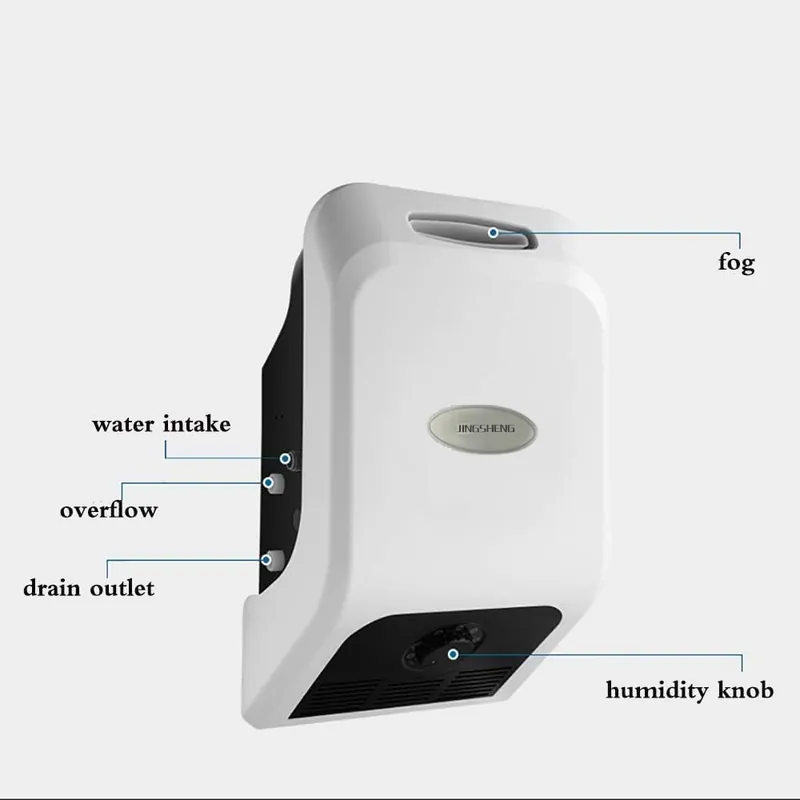 Humidifier Wall-Mounted Ultrasonic Mist 43L Direct Connect Waterline Silent Sprayer for Commercial Home Grow Room Garden Industrial