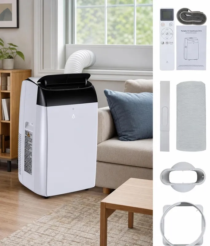 PioneerWorks 14000 BTU Portable Air Conditioner, 3-in-1 AC Unit with Dehumidifier & Fan, Cools Up to 750 Sq.Ft, Remote Control, 24H Timer & Low Noise Design, Black