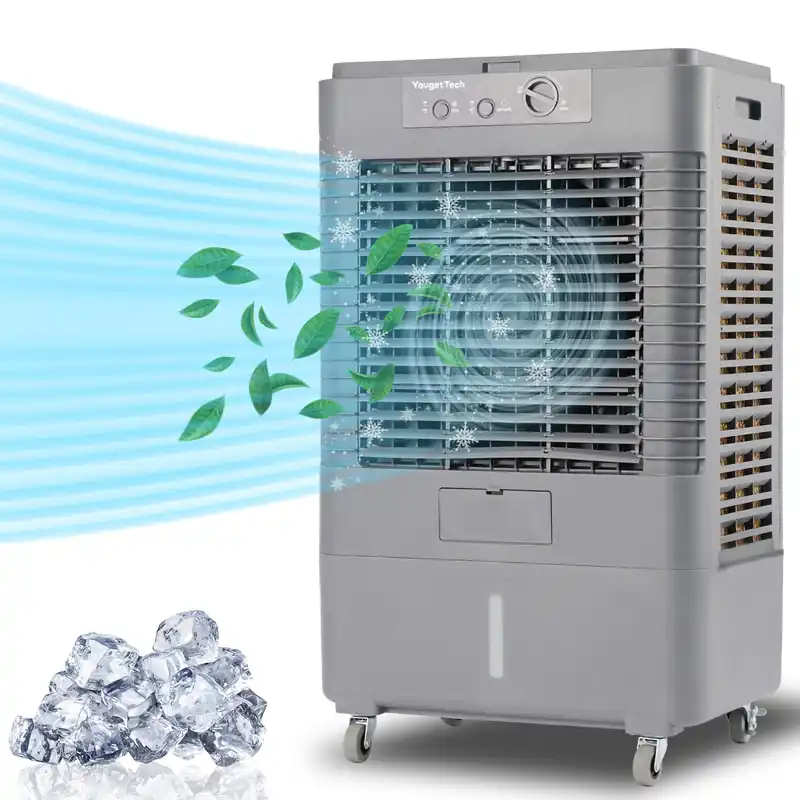 YougetTech 37‘‘ Swamp Cooler Outdoor, 3000CFM Evaporative Air Cooler with 8 Gal Water Tank, Portable Evaporative Cooler with Dust proof bag, 120° Oscillation, 3 Speed for Garage, Yard, Patio, Grey