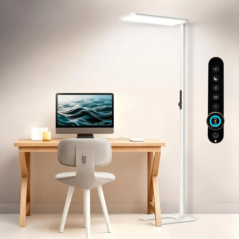 JINIU 150W 11000LM Full-Spectrum 79" LED Floor Lamp, Bridgelux Thrive™ Eye-Care Standing Lamp, Dimmable 4000K Natural Daylight, Motion Sensor for Home Office, Playroom, Special Nightlight for Bedroom