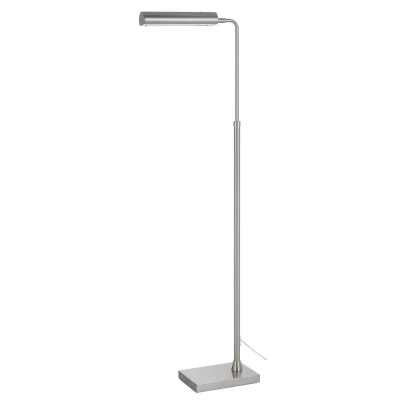 Benzara Kime 44-58 Inch Floor Lamp- Adjustable Height- LED- Brushed Steel Finish