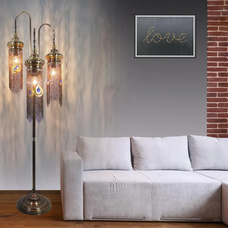 Boho Decoration Turkish Floor Lamp - Moroccan Floor Lamp-Inspired Branch Vintage Tree Floor Lamps - Stunning Turkish Swan Neck Standing Lights - Piece Chain Design Lamp Set-Chain Boho