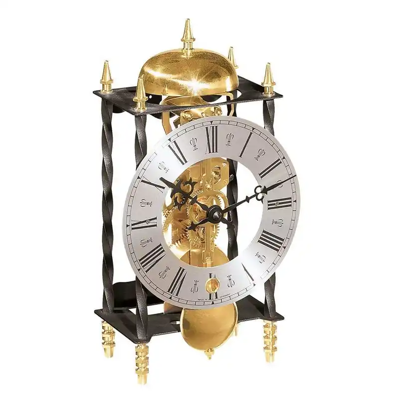 Qwirly Store Galahad II Mechanical Mantel Clock 22734000701 by Hermle - Skeleton Antique Iron Table Clock with Chimes