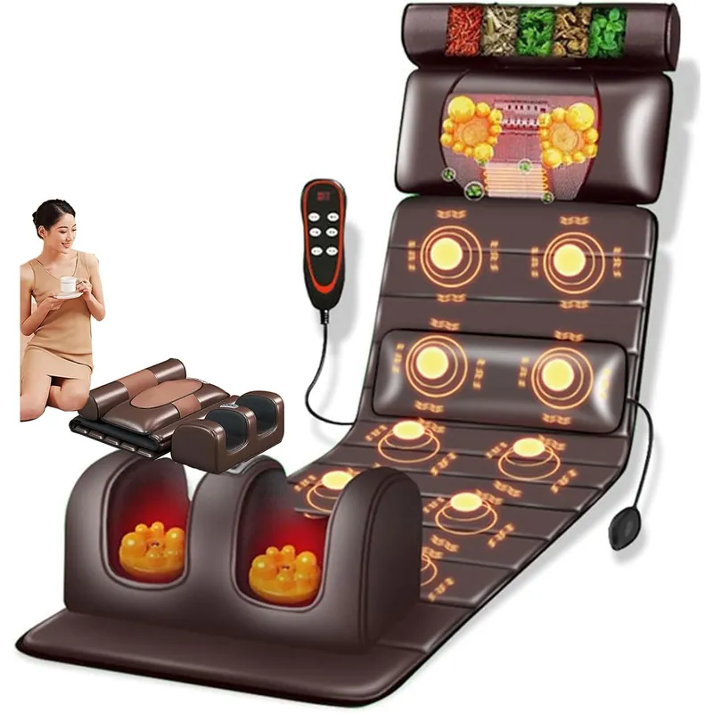 Full Body Massage Mat with Heating Pad, 9 Massage & Speed Modes, Cushioned Mattress for Neck & Back Pain Relief, Relaxation & Comfort (Brown)