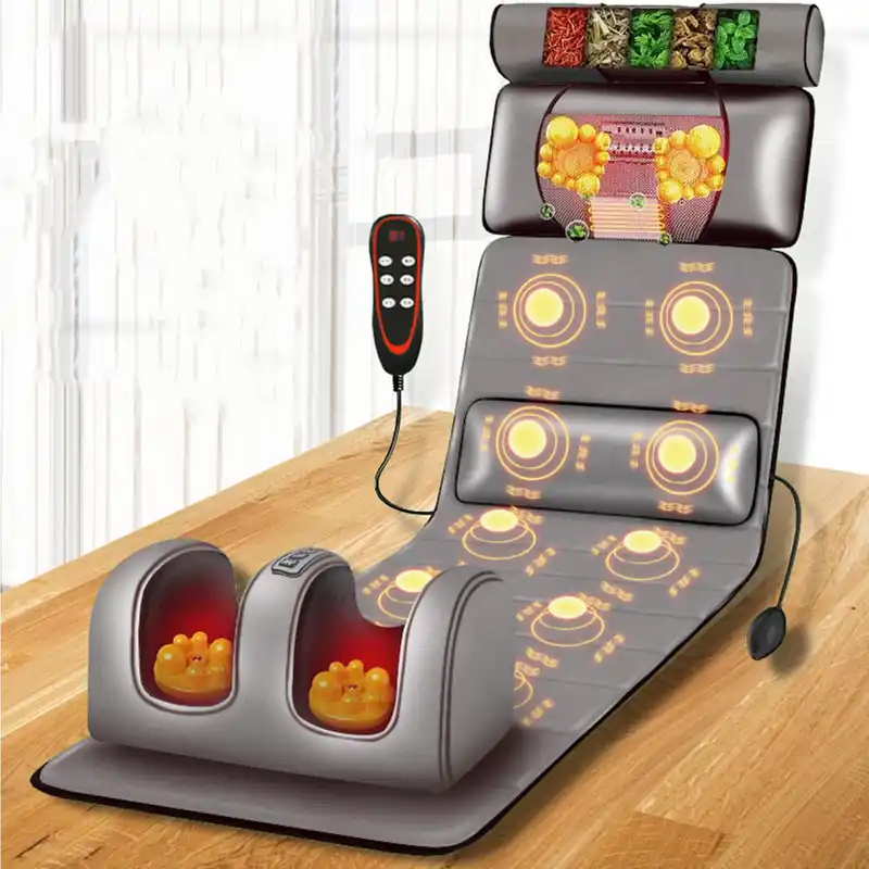 Full Body Massage Mat with Heat, 10 Vibrating Nodes, Adjustable Pillows & Heating Pads, Neck & Back Massager for Ultimate Muscle Relaxation (Grey)