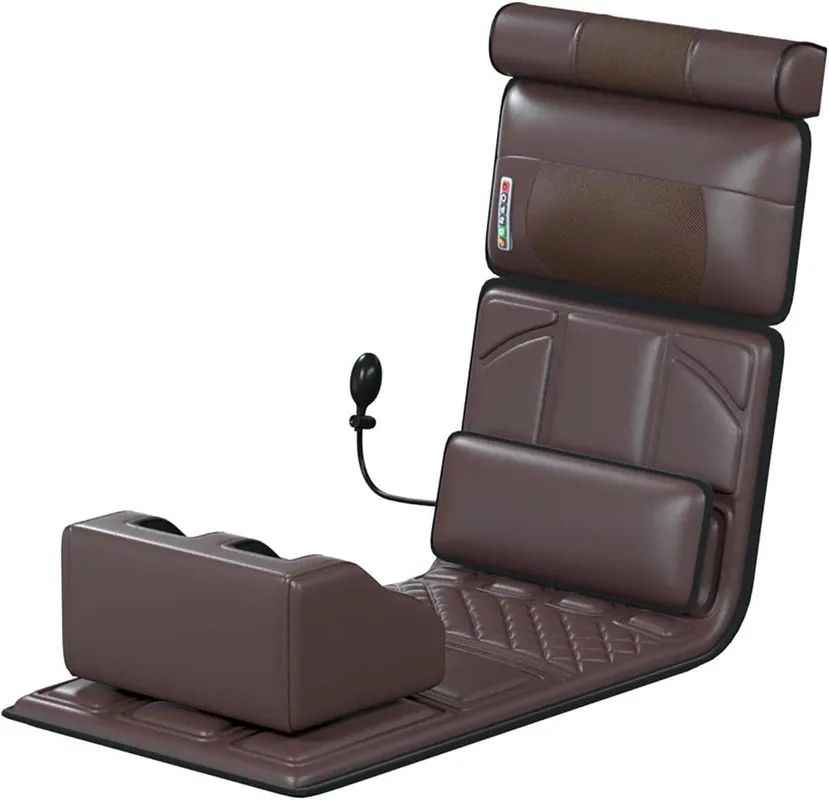 20-Head Massage Mat for Full Body Pain Relief - Neck & Back Heating Pad, Lumbar Support, Leg & Muscle Relaxation - Brown Leather Massage Chair Cushion