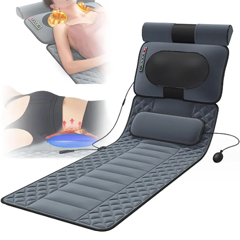Full Body Massage Mat with Heat - 10 Vibrating Motors, 2 Heating Pads, Ultimate Back & Lumbar Relief, Calf Muscle Relaxation Mattress Pad for Home Spa