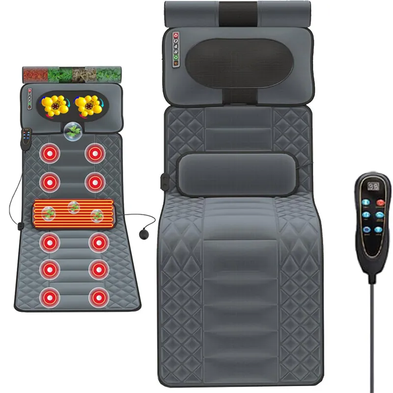 Heating Massage Mattress - Full Body Heat & Lumbar Compression, 9 Modes, Foldable Massage Mat for Pain Relief & Relaxation, Ideal for Home & Office Use