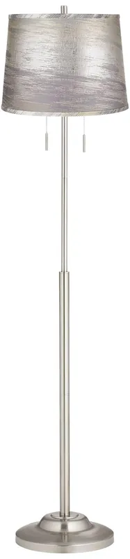 360 Lighting Abba Modern 65" Tall Standing Floor Lamp Skinny Pole Twin Pull Chain Metal Brushed Steel Finish Living Room Bedroom House Reading Office Home Decor Entryway Silver Gold Drum Shade