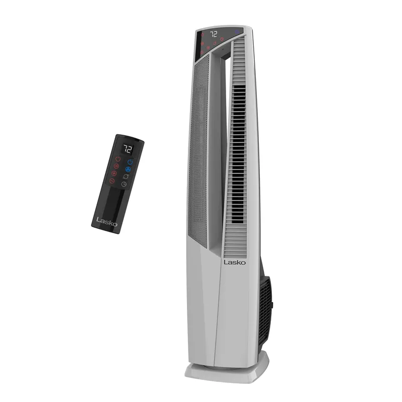 Lasko Oscillating Hybrid Fan and Space Heater for Home, All Season High Velocity Hybrid with Tip-Over Switch, Remote Control, Timer and Thermostat, 37.5 Inches, White, 1500W, FHV820
