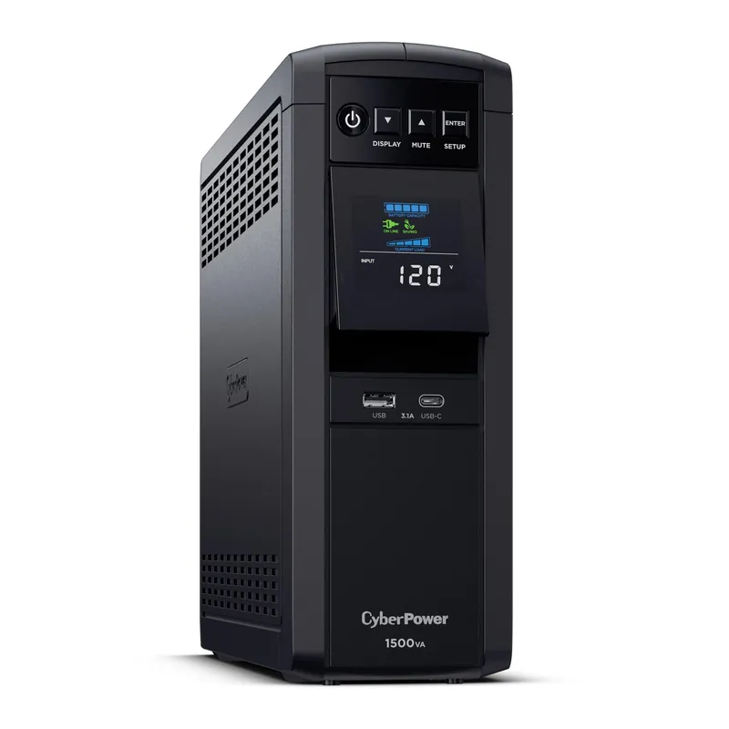 CyberPower CP1500PFCLCD PFC Sinewave UPS Battery Backup and Surge Protector, 1500VA/1000W, 12 Outlets, AVR, Mini Tower, UL Certified