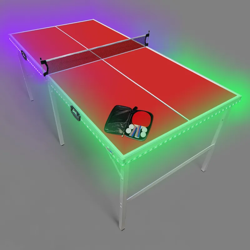 PartyLife RED 6 ft x 3 ft Ping Pong Table Tennis Table w/LED Lights & Game Kit Mid-Size Portable Folding Indoor Outdoor Ping Pong Table Tennis Table Kids & Adults Game Room Not Full Size