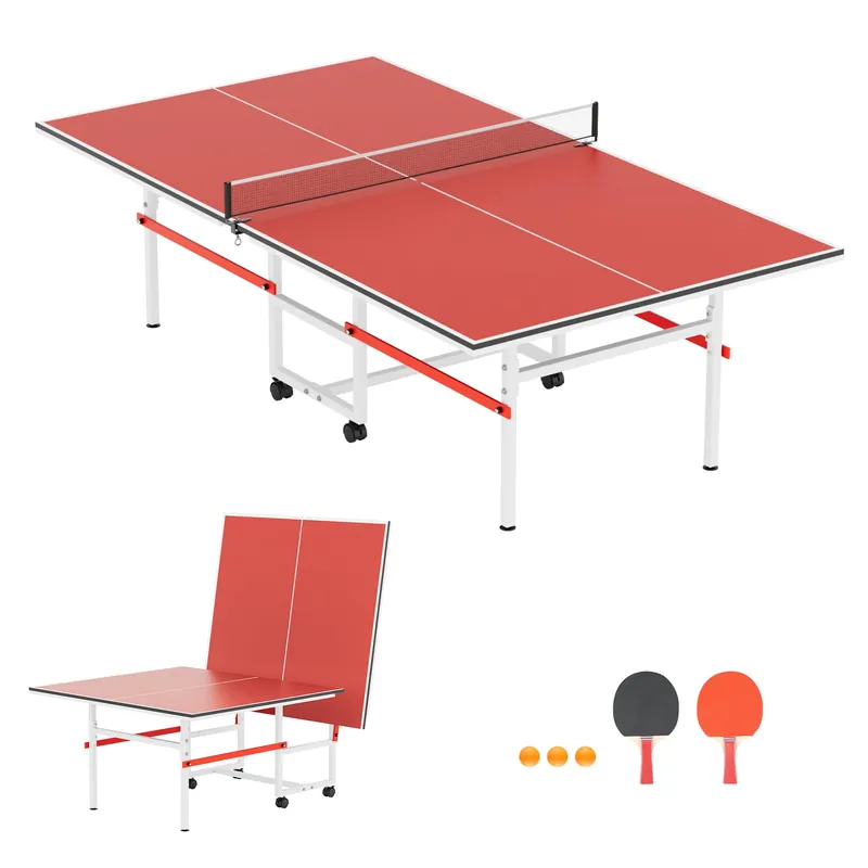 Foldable Ping Pong Table for Indoor/Outdoor, 8X4FT Mid-Size Table Tennis Table with Net, 2 Table Tennis Paddles and 3 Balls - Easy Assembly - Tournament Quality - Perfect for Family Game Rooms