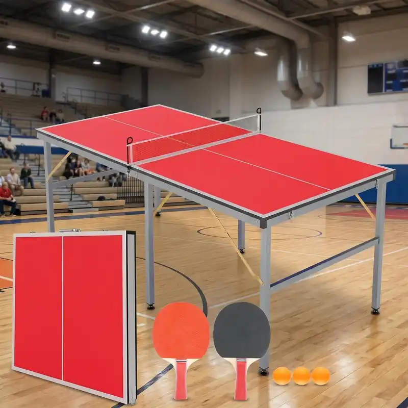 6x3FT Professional Outdoor Ping Pong Table, Portable Indoor/Outdoor Table Tennis Game Set with Net, Includes 2 Paddles & 3 Balls for Adults and Teens