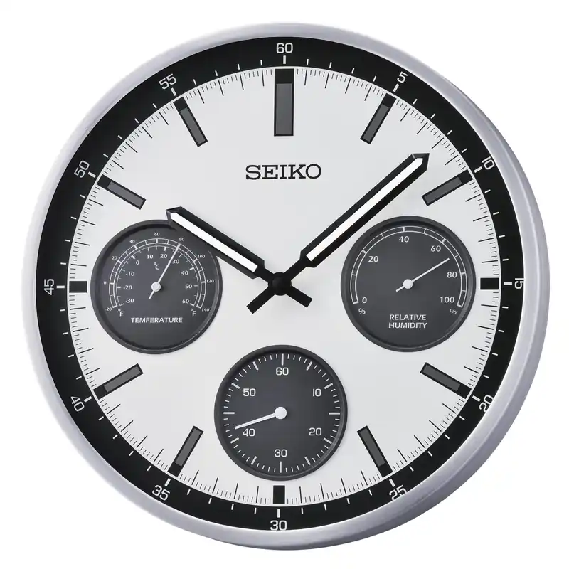 SEIKO QXA823SLH Chronograph Style Wall Clock, Silver, 13 Inch