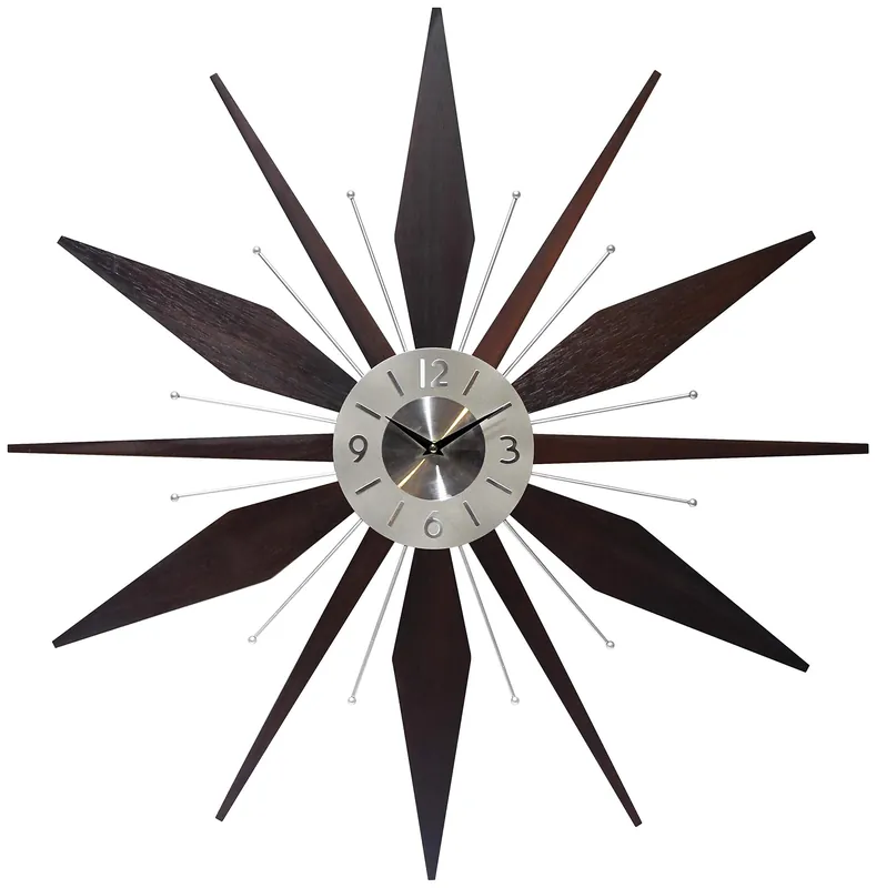 Infinity Instruments Utopia Mid-Century 30 inch Wood and Metal Wall Clock, Walnut Dark Wood