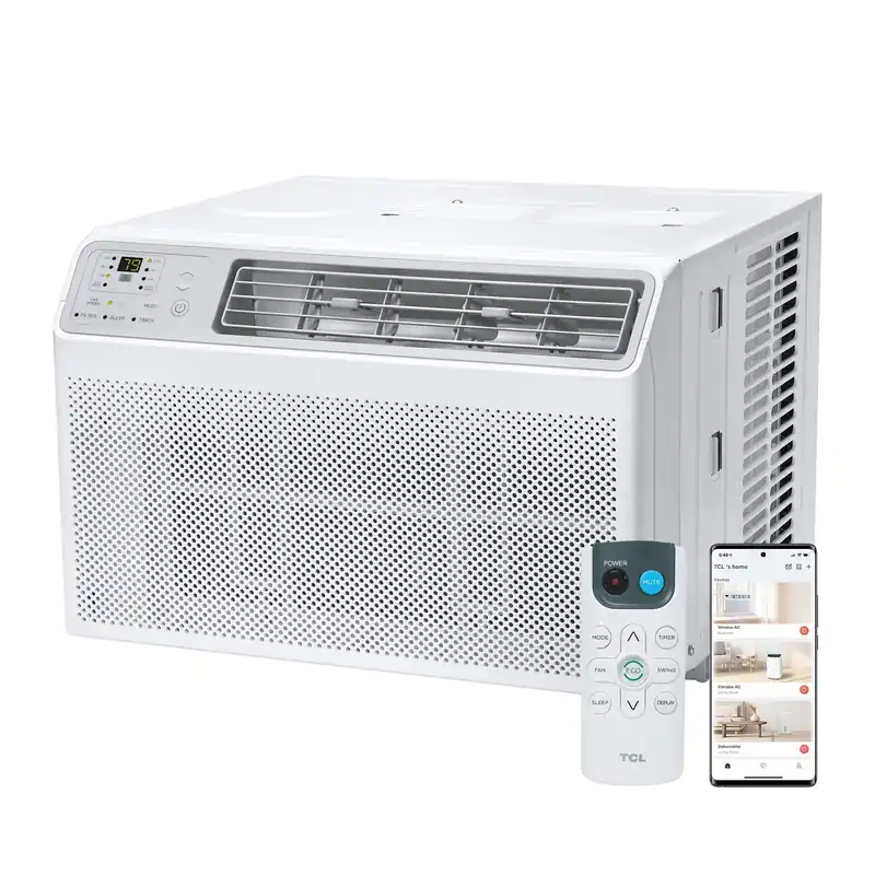 TCL 8000 BTU Smart Window Air Conditioner, Best Compact Quiet Energy Efficient AC Unit, Fan & Dehumidifier, Rooms Up To 350 Sq. Ft., Remote Control, Works with Alexa, Google Assistant & TCL Home App