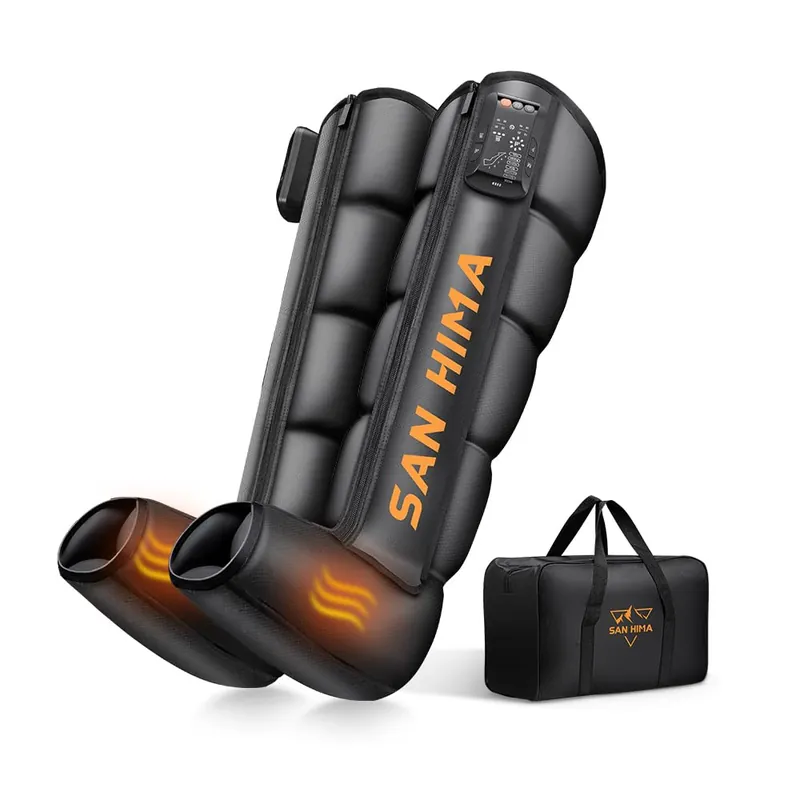 SAN HIMA Cordless Air Compression Leg Massager with Heat - Sequential Full Leg Compression Boots for Circulation & Pain Relief 6 Modes 8 Intensity Recovery Boots for Athletes - Feet, Calves & Thighs