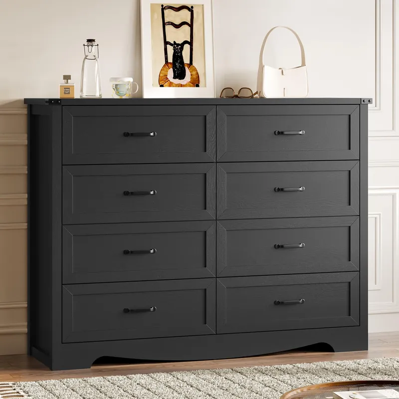 BORNOON 8-Drawer Dresser for Bedroom, Modern Wooden Chest of Drawers with Metal Handles, Anti-Tipping Design, Sturdy and Stable Storage Organizer for Living Room, Entryway, Home Office