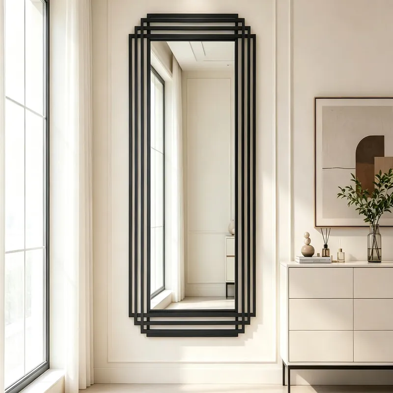 DAOYIJIAJU Full Length Mirror with Geometric Metal Frame, 67"x26" Art Deco Wall Mirror, Large Rectangle Accent Mirrors for Entryway Hallway Living Room Cloakroom, Horizontal or Vertical Hanging