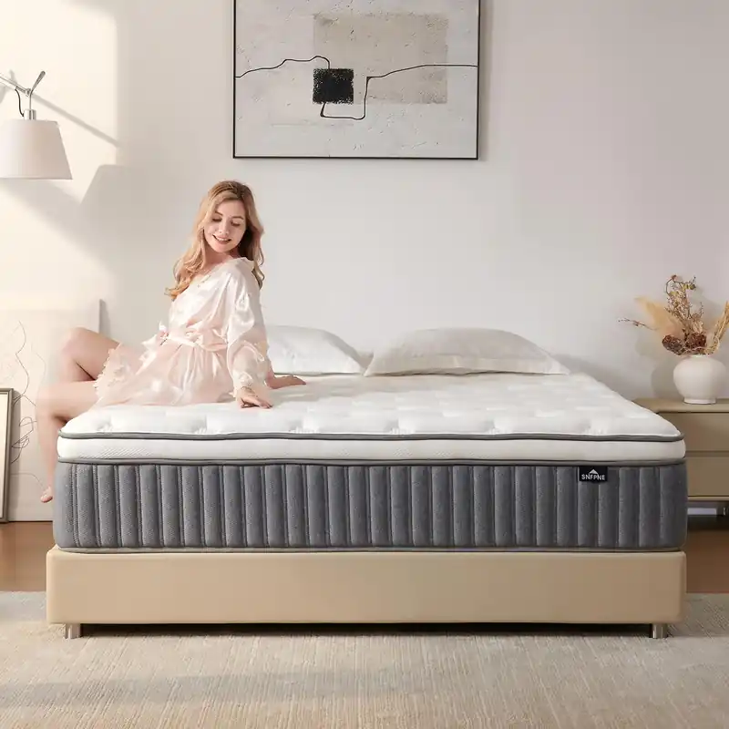 Queen Size Mattress 14 Inch, Hybrid Mattresses in a Box, Medium Firm Individual Pocket Springs Fiberglass Free Breathable and Stress-Relieving CertiPUR-US 80" x 60"