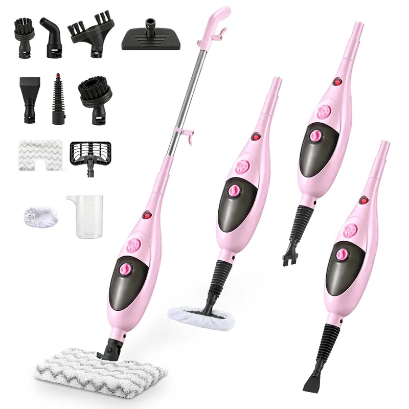 12-in-1 Steam Mop Cleaner, 15-Sec Fast Heat-Up, 1200W Floor Steamer with Double-Sided Pads, Removes 99.99% Stubborn Stains for Hardwood Floors, Marble, Clothes, Windows, Tiles, White