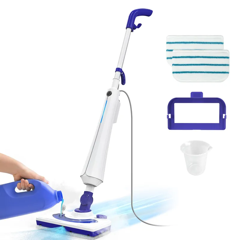 1300W Steam Mop Cleaner with Detergent Dispenser, 25s Fast Heating Floor Steamer for Hardwood and Tiles, Lightweight Carpet & Upholstery Steamer with 2 Washable Pads
