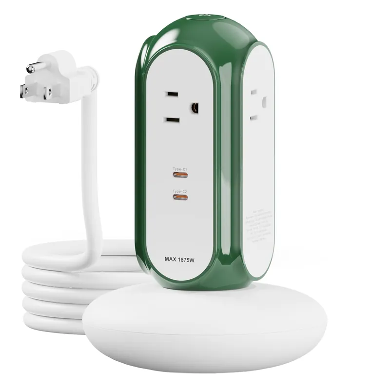 MiaoLab Power Strip Tower with 2 USB-C Ports (30W Fast Charing), 1420J Surge Protector, 4 AC Outlets, 6.6FT Extension Cord with Overload Protection, 1875W/15A Charging Station for Home Office Desk