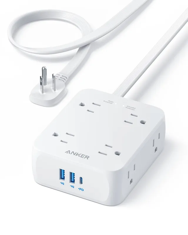 Anker Power Strip with 2000J Surge Protector, Flat Plug Extension Cord with Multiple Outlets, 8 AC, 2 USB A & 1 USB C Port for 20W, 5ft Outlet Extender, Dorm Room Essentials, Home Office, TUV Listed