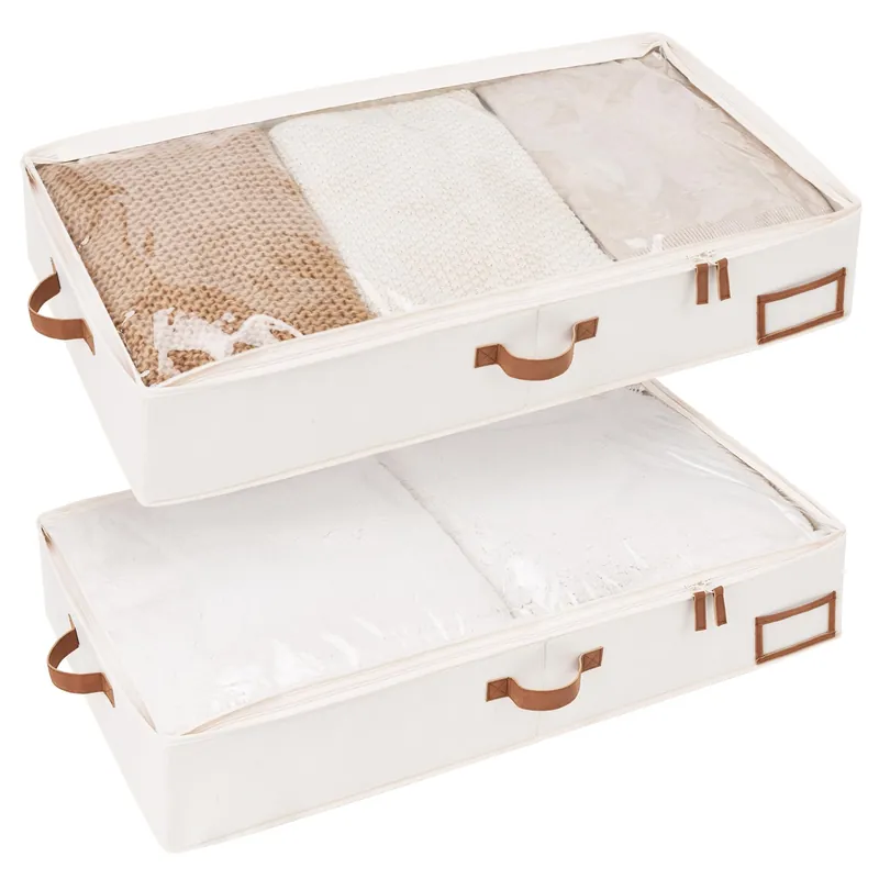 StorageWorks Large Under Bed Storage Containers with Handles and Label Holder, 2 Pack Ultra-thick Fabric Underbed Bins, Closet Organizer for Clothes, Blankets, Sweater