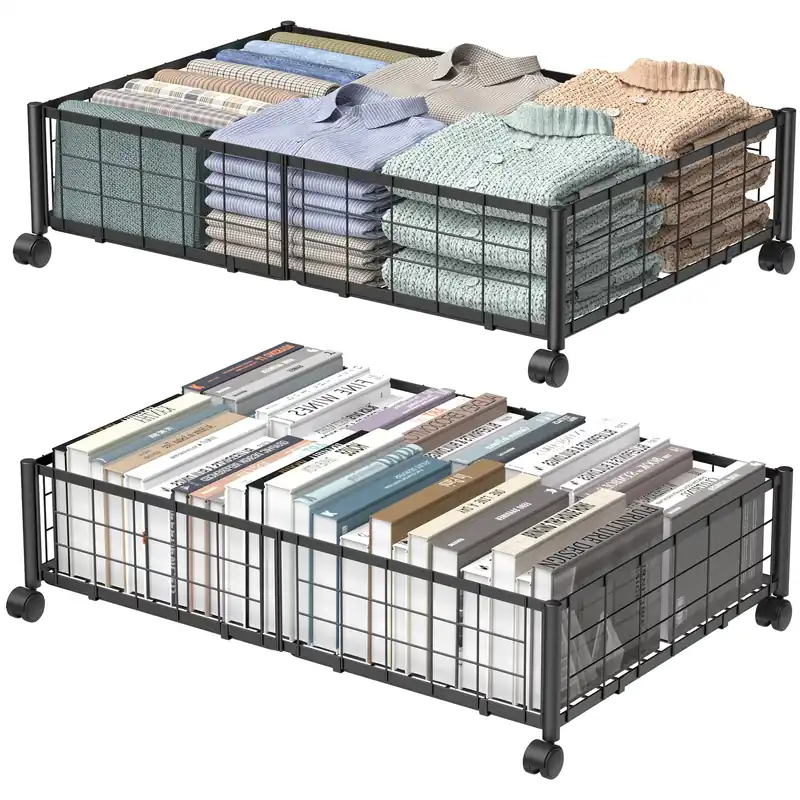 Hleelomi Under Bed Storage with Wheels, 360° Rotating, No-Assembly Underbed Storage Containers, 2PACK