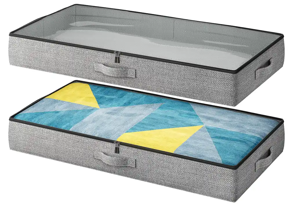 TidyCorner 2-Pack Under Bed Storage Containers, 4.5 Inches Tall Low Profile Underbed Clothes Storage Organizer Bin with Sturdy Sidewalls/Bottom, Underbed Storage Bins 2 Storage Thin Bins