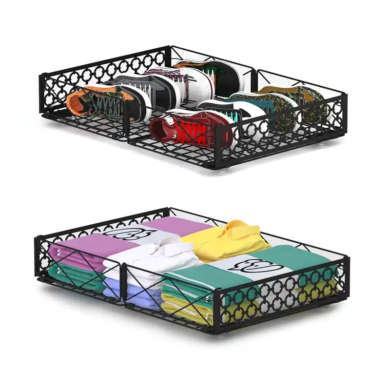 NADAMOO Under Bed Storage with Wheels, 2 Pack Rolling Under Bed Storage Containers,Foldable Metal Under the Bed Organizer Bins for Bedroom Clothes Shoes Blankets