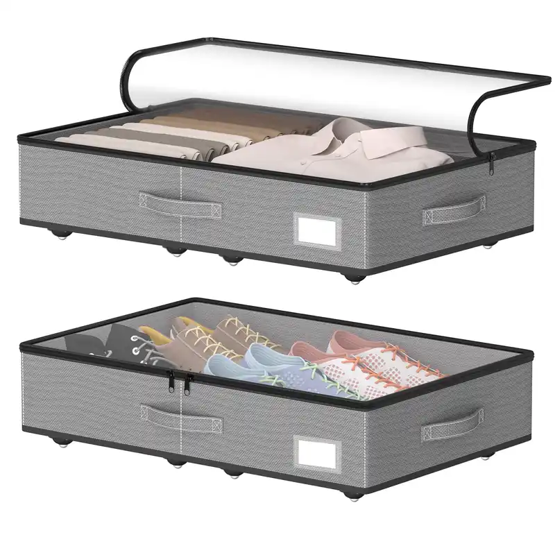 EE-RoomWorld Under Bed Storage with Wheels, No Assemble Required 5.5 inches height grey under bed storage bins,Low Profile Rolling Underbed Shoe Storage containers,dorm underbed storage drawers