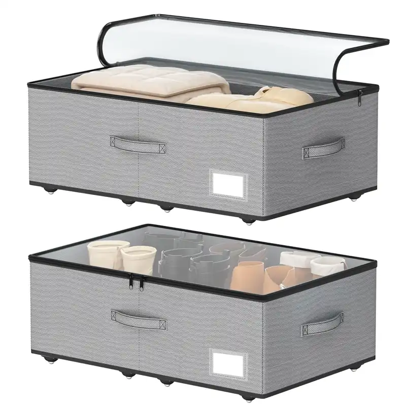 EE-RoomWorld Under Bed Storage with Wheels, No Assemble Required 12 inches height Under Bed Storage bins,Large capacity Rolling Underbed Shoe Storage containers,dorm underbed storage drawers